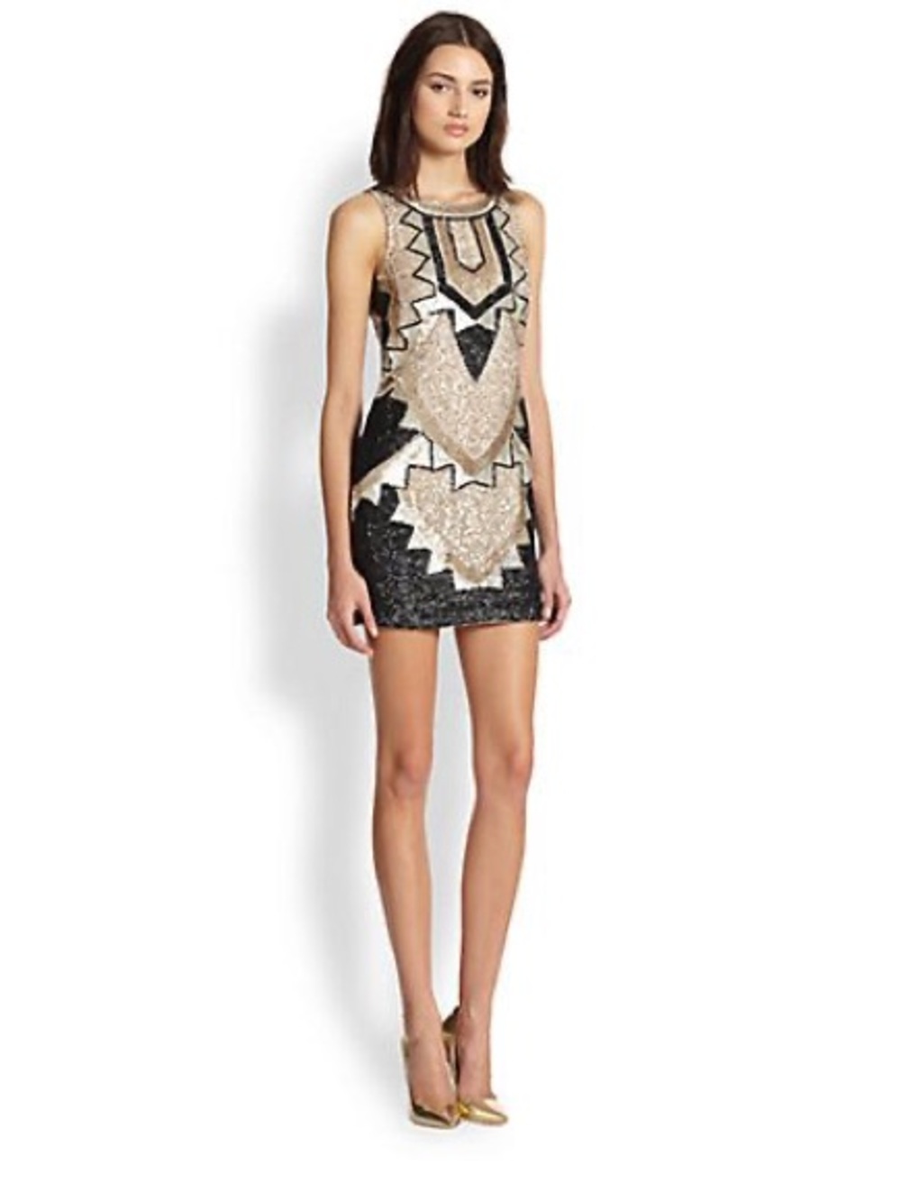Needle & Thread Gold & Black Aztec Sequin Embellished Mini Dress